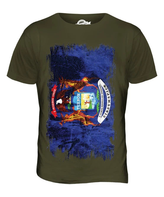 STATE MICHIGAN GRUNGE FLAG MENS T SHIRT TEE SHIRT XS S M L XL 2XL 3XL