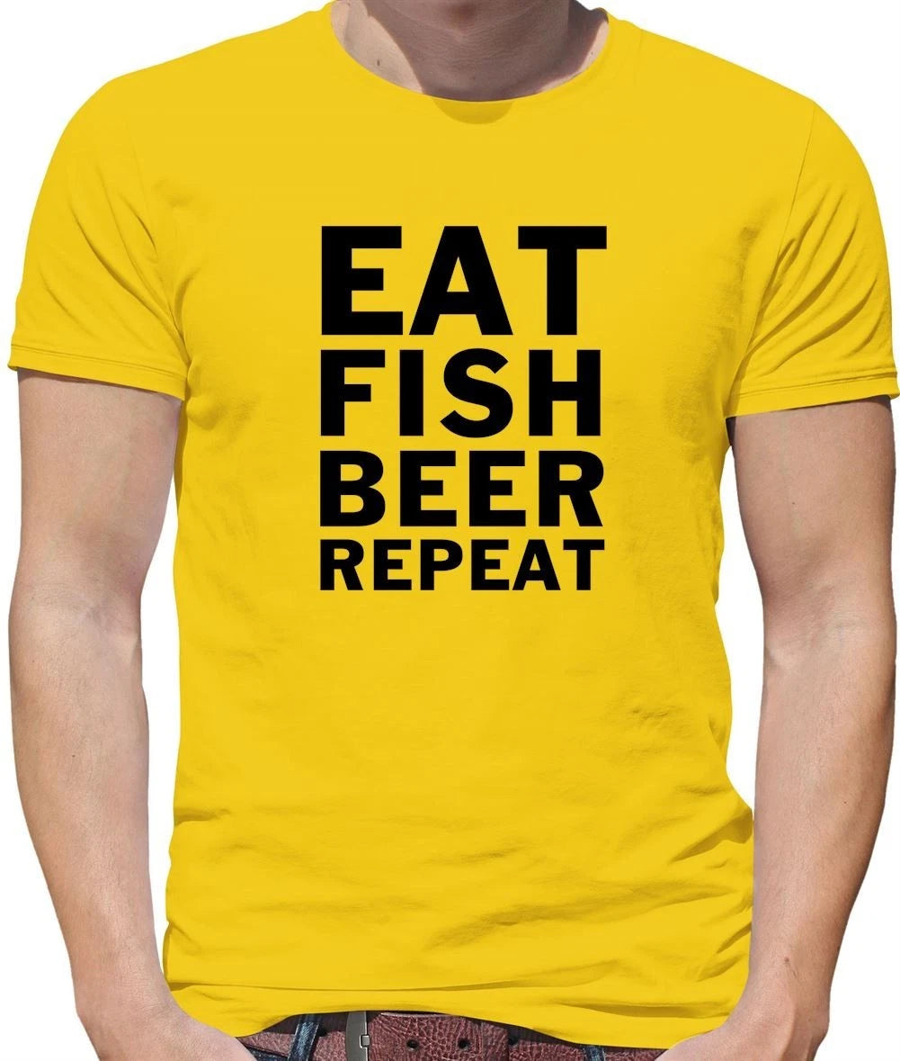 Eat Fish Beer Repeat - Mens T-Shirt - Fishing Beers Funny Love Fisherman