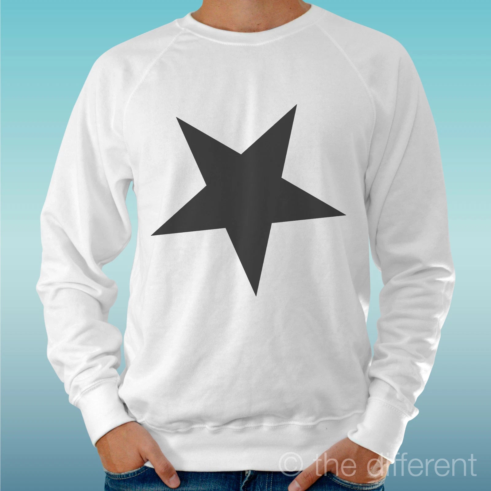 Felpa Man Light Sweater White " Black Star Minimal "