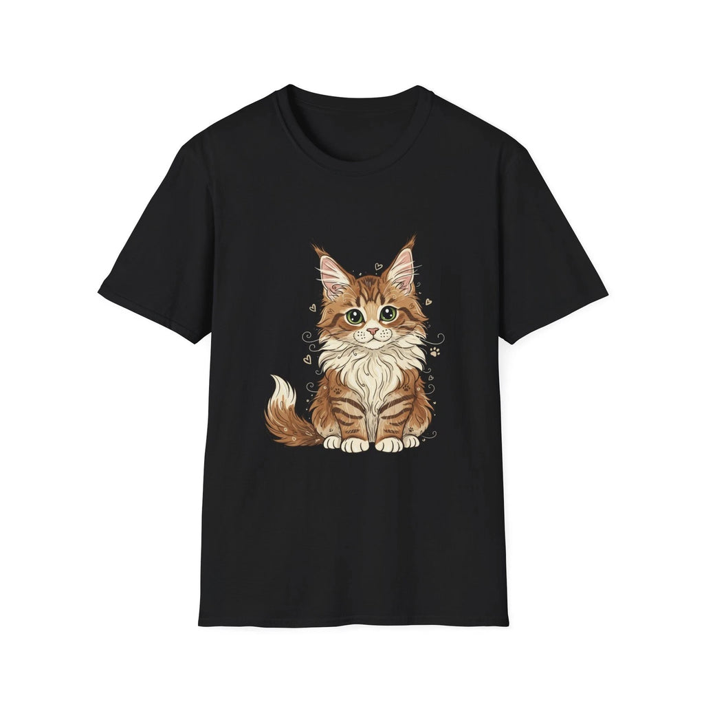 Cat Cute Illustrated Kawaii Black Tee Nature Hearts Graphic T-Shirt