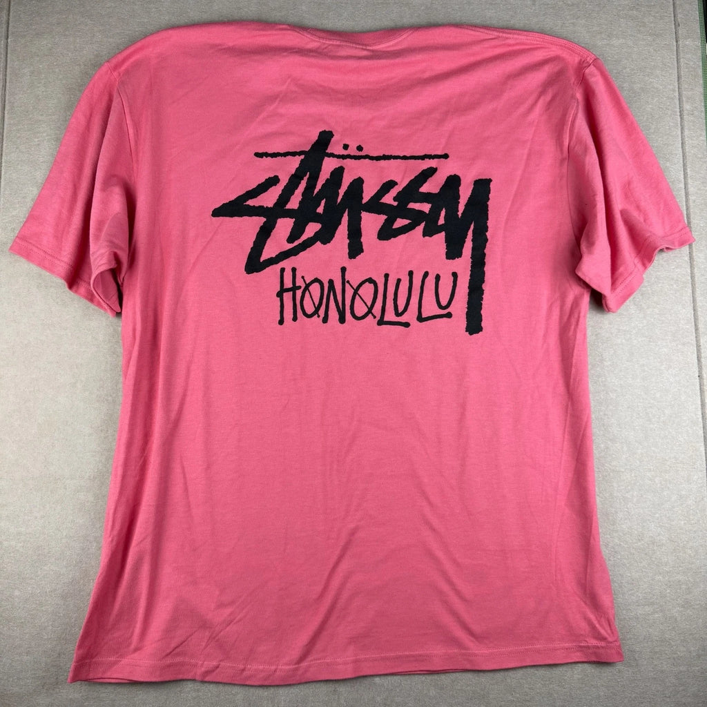 Stussy Honolulu Shirt Mens XL Pink Logo Streetwear Surf Graphic Tee