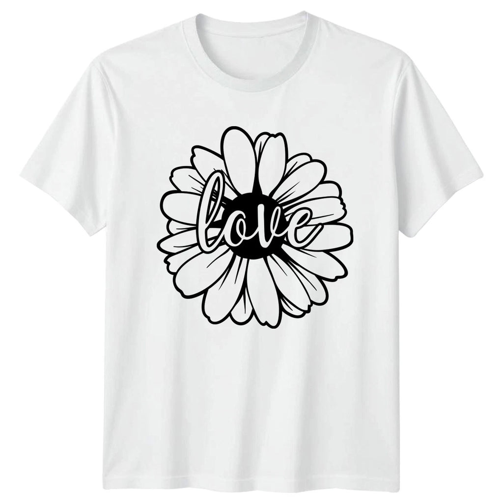 Love Daisy Flower Script Typography Womens T-Shirt Botanical Mothers Day