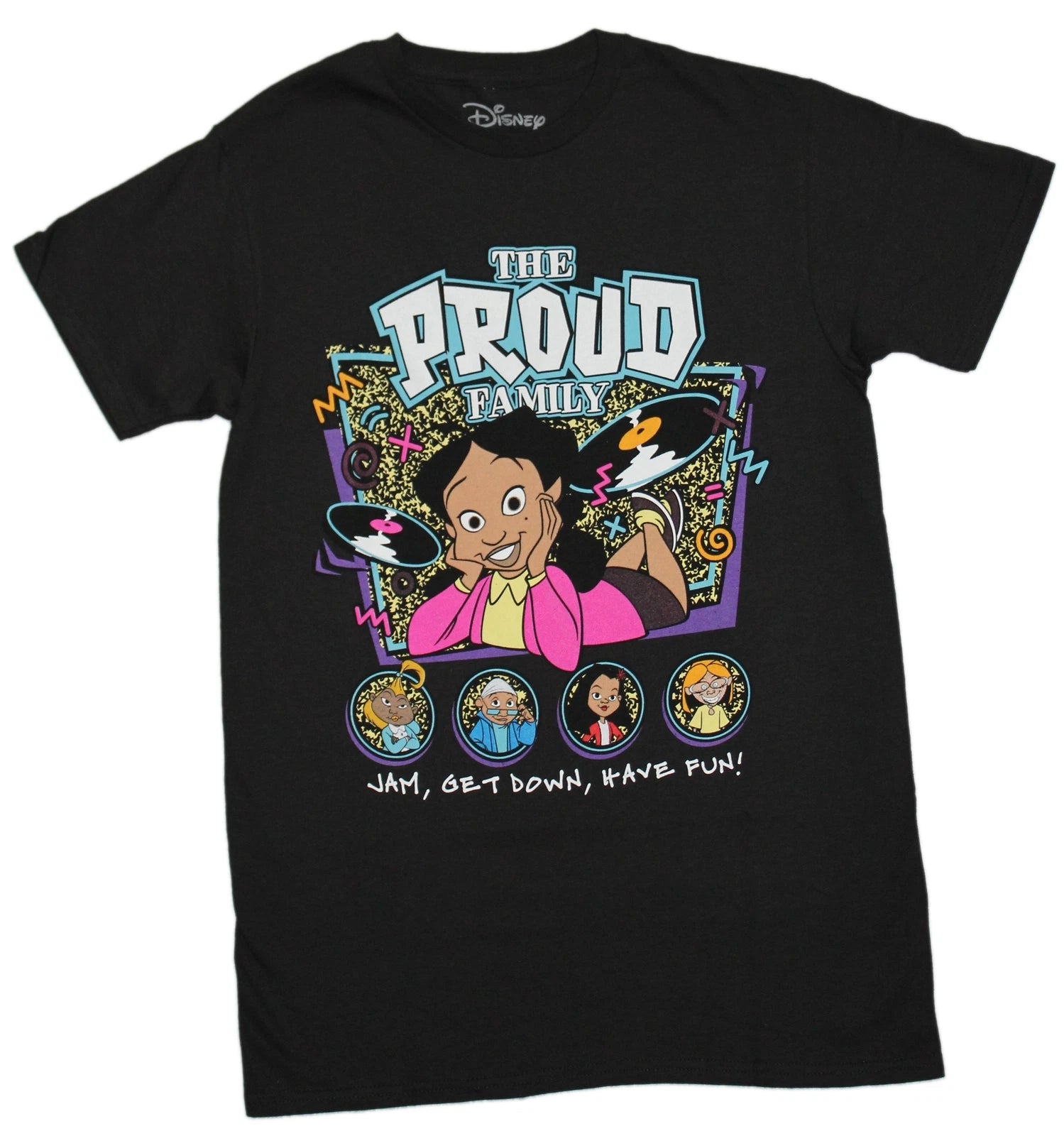 The Proud Family New Adult T-Shirt -  Cast Jam, Get Down, Have Fun!