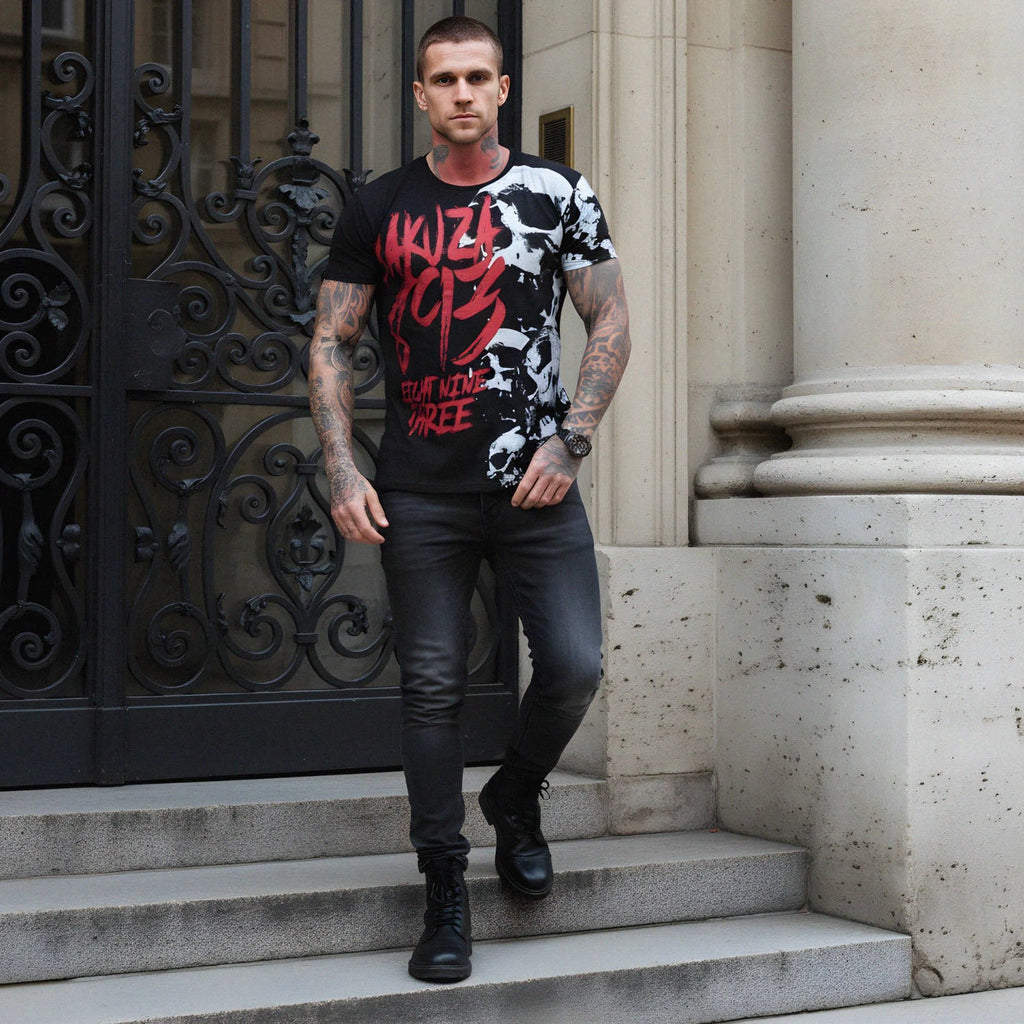 New Yakuza Men's Skull Theme Regular T-Shirt - Black