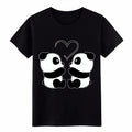 Cute Panda Couple Love Heart Animal Print Cotton T-Shirt