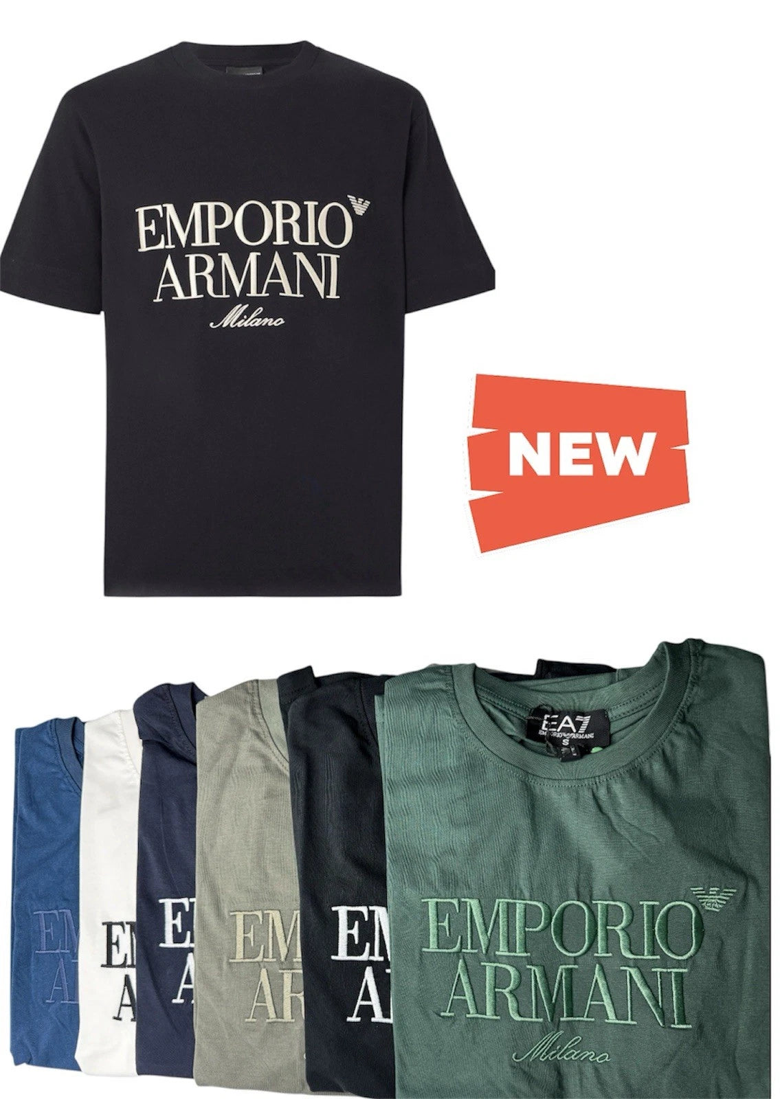 Emporio Armani Men’s T-Shirt Embossed Logo Embroidered Crew Neck Designer Tee