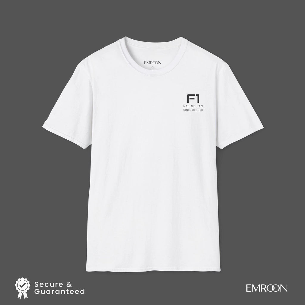 F1 Racing Fan Minimalist Unisex Softstyle White T-Shirt for Casual Wear,