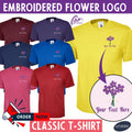 Personalised Embroidered Boho Floral T-Shirt Purple Flower Logo Workwear Gift