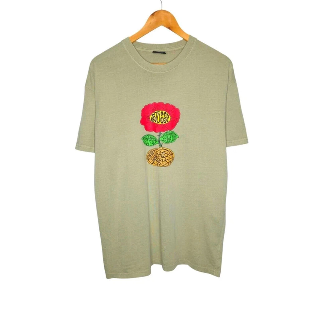 Stüssy Men S T-shirt Khaki Red Cotton Casual Streetwear Short Sleeve oversized
