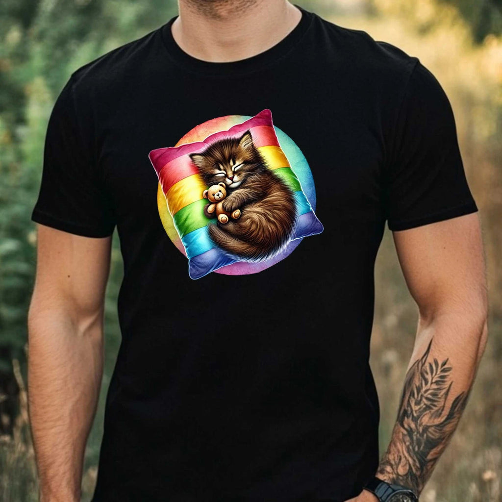 Mens Sleepy Cat Print Cotton T-Shirt Size XS to 5XL