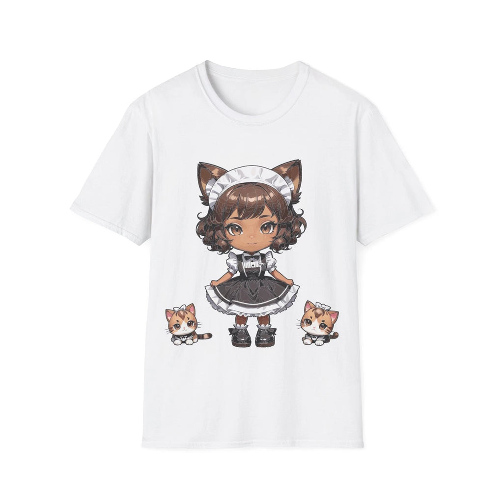 Chibi Catgirl Maid T-Shirt Kawaii Anime Maid with Kittens Soft Cotton Tee