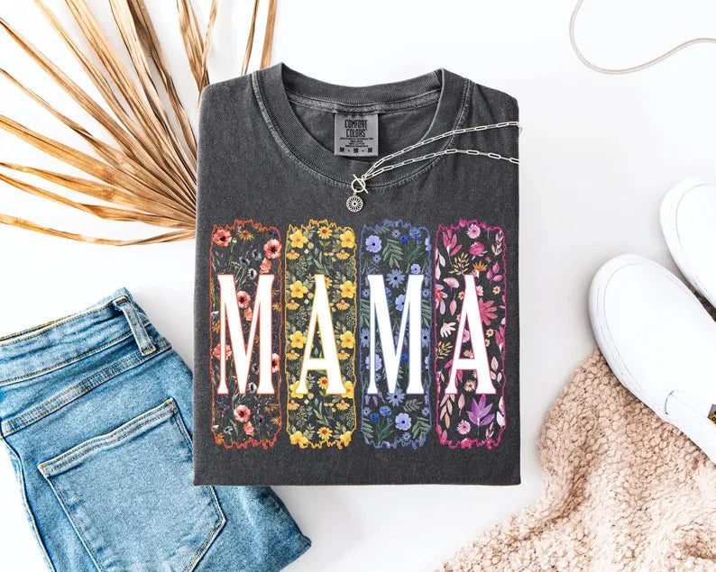 Boho Floral Mama Comfort Tee Mom Gift Shirt