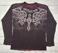 Vintage Affliction Reversible Thermal Shirt XL Wings Cross Y2K Grunge Brown/Red