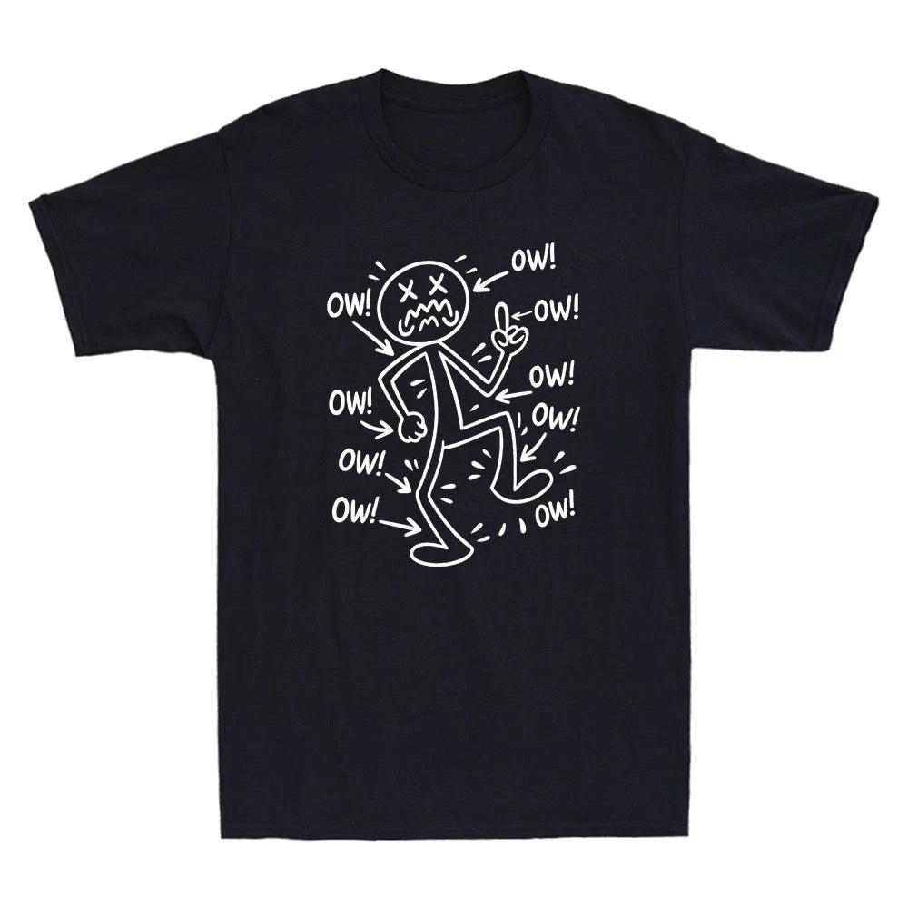 Ow Ow Ow Ow Ow Stick Character Funny Matchstick Middle Finger Meme Men's T-Shirt