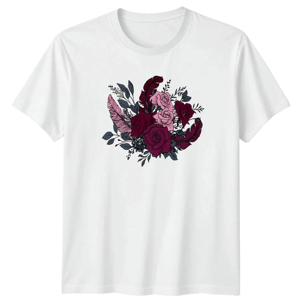 Beautiful Boho Roses Feather Design Womens T-Shirt Bohemian Floral Art