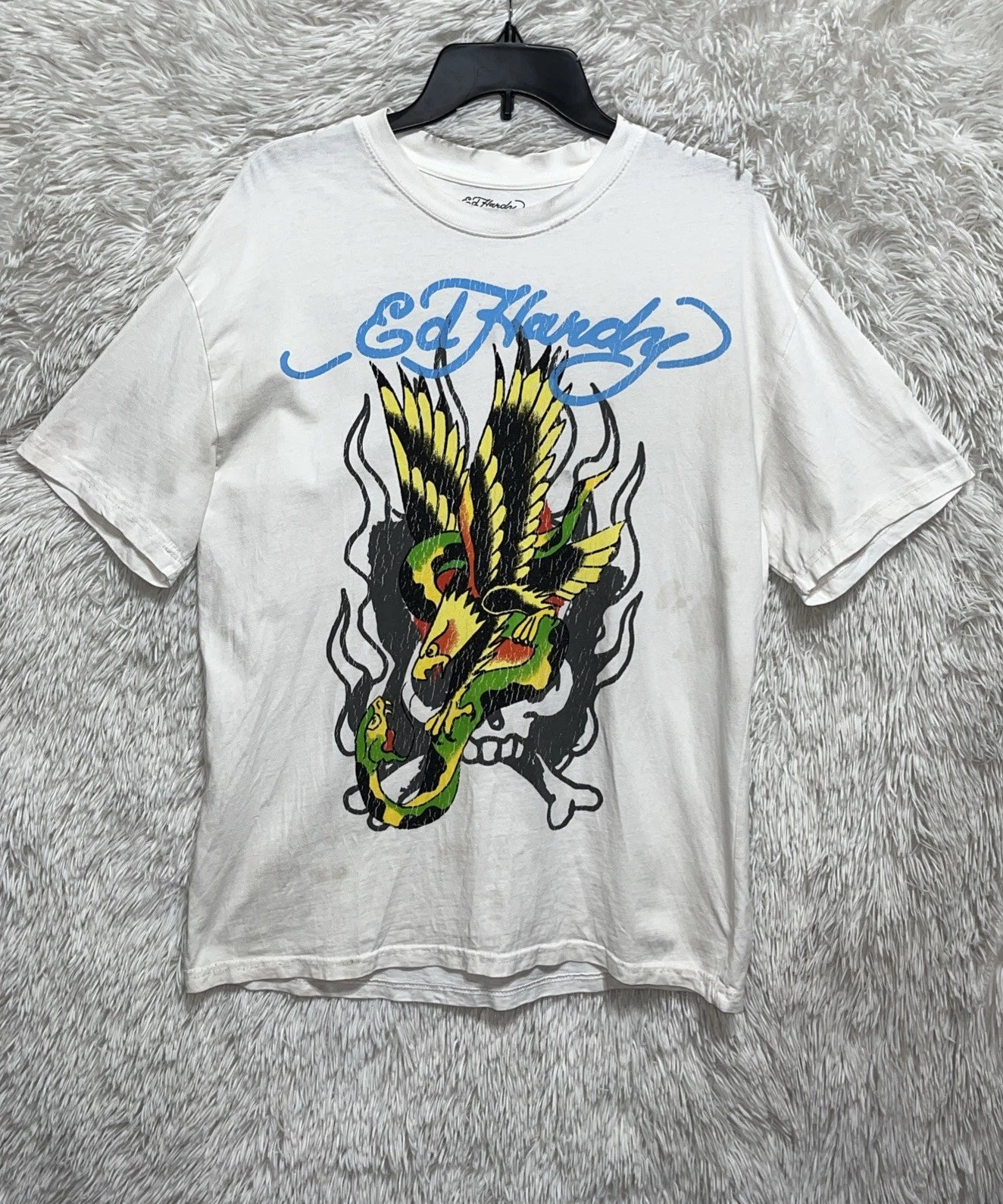 Ed Hardy White Grunge Punk Graphic Logo Shirt Size M Mens Y2K Eagle Snake Tee