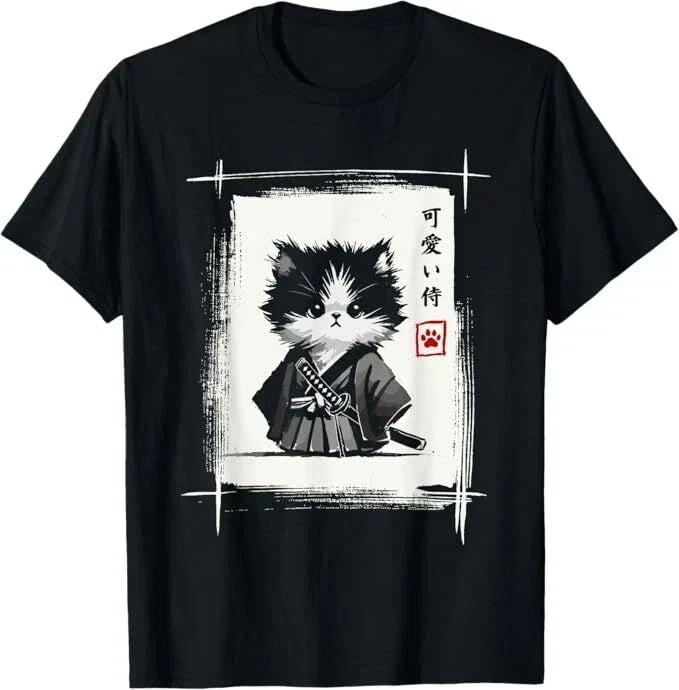 Samurai Cat Japanese Art Sumi-e Novelty Kawaii Funny Cat T-Shir TRENDING T'SHIRT