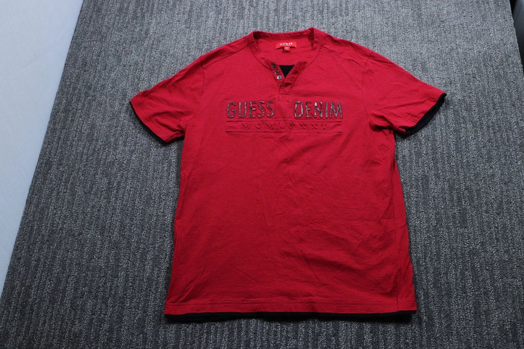 Guess Designer Streetwear Layered Look Henley Modern Tee Shirt Red Men's L