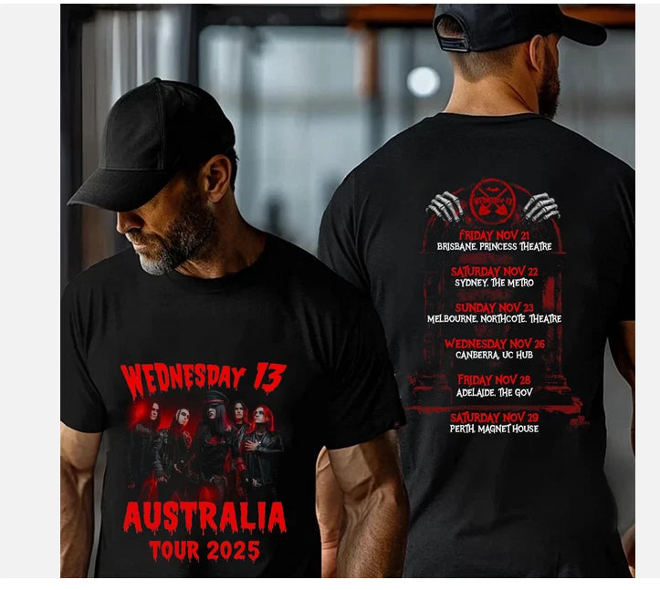 Wednesday 13 Australia Tour 2025 2-Sided Horror Punk Band Concert T-Shirt S-5XL