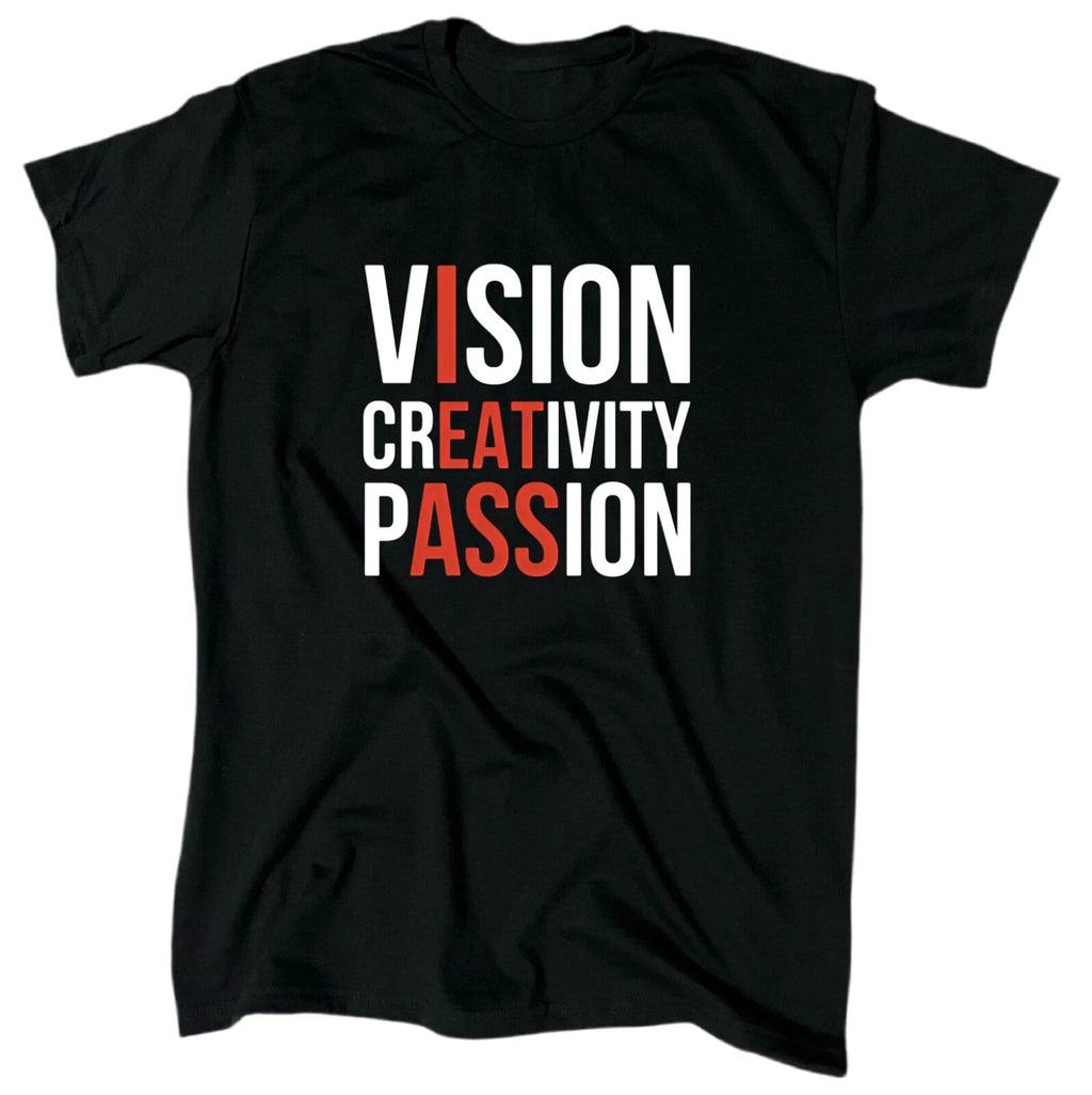 Vision Creativity Passion Men’s Funny T-Shirt - Black - Crew - Gift