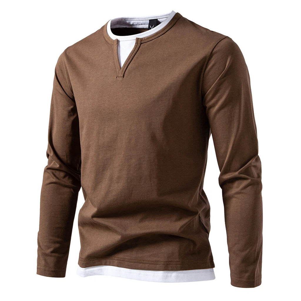 Men's Casual Long Sleeve T-Shirt Classic Slim Round Neck Shirts