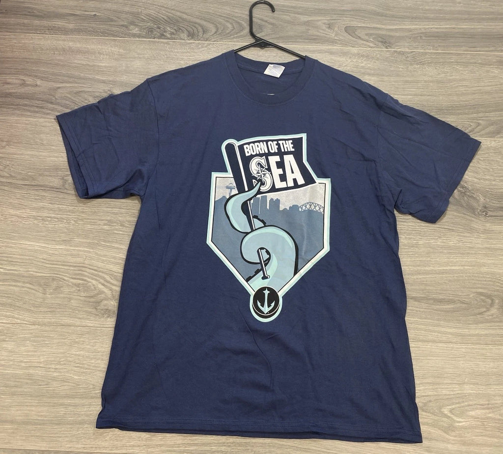 Seattle Mariners Kraken Combo Logo Shirt Blue Sz Lg Hockey Baseball
