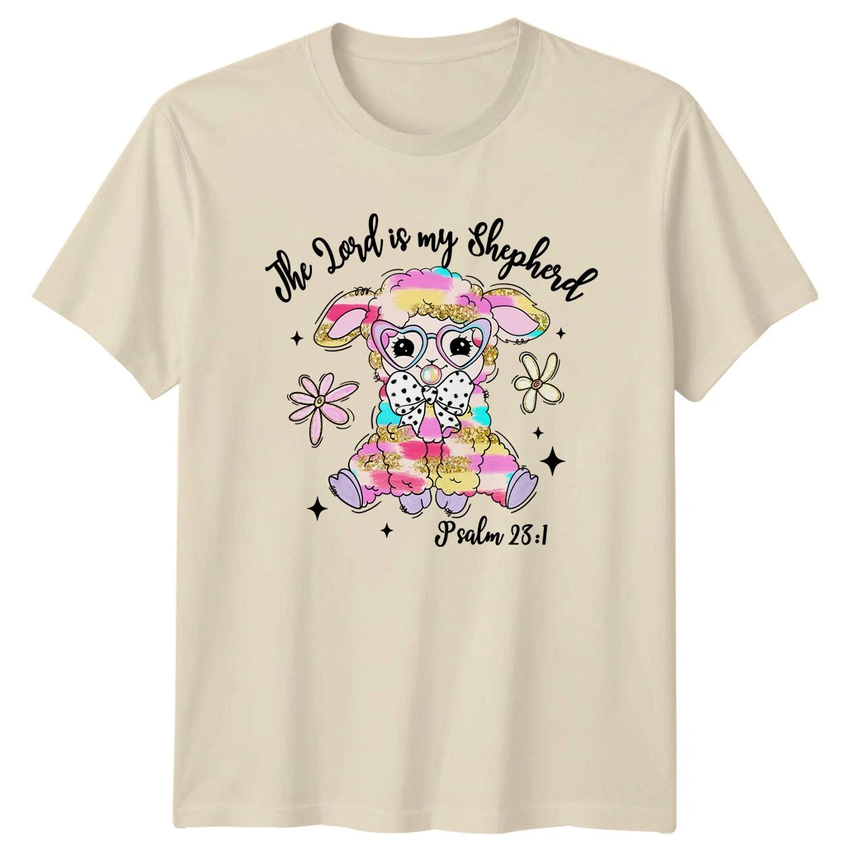 Cute Glitter Lamb With Heart Womens T-Shirt Pastel Farm Animal Birthday