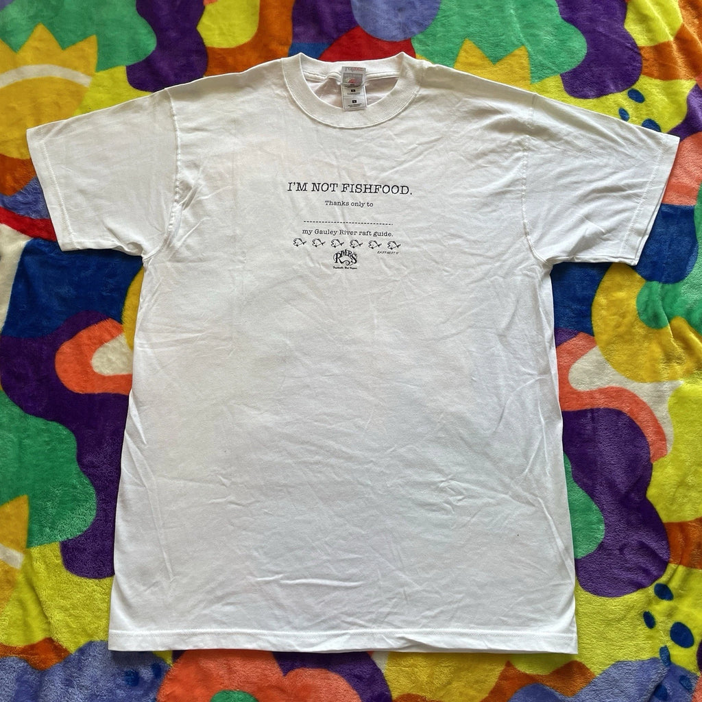 Vintage Fishing T-Shirt Mens Large White Water Rafting Fish Art Camping Lake Y2K