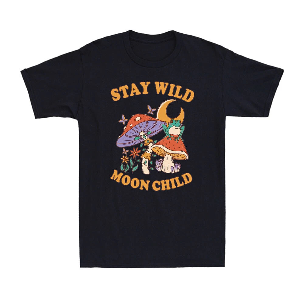 Stay Wild Moon Child Funny Mushroom Frog Aesthetic Nature Lover Men's T-Shirt