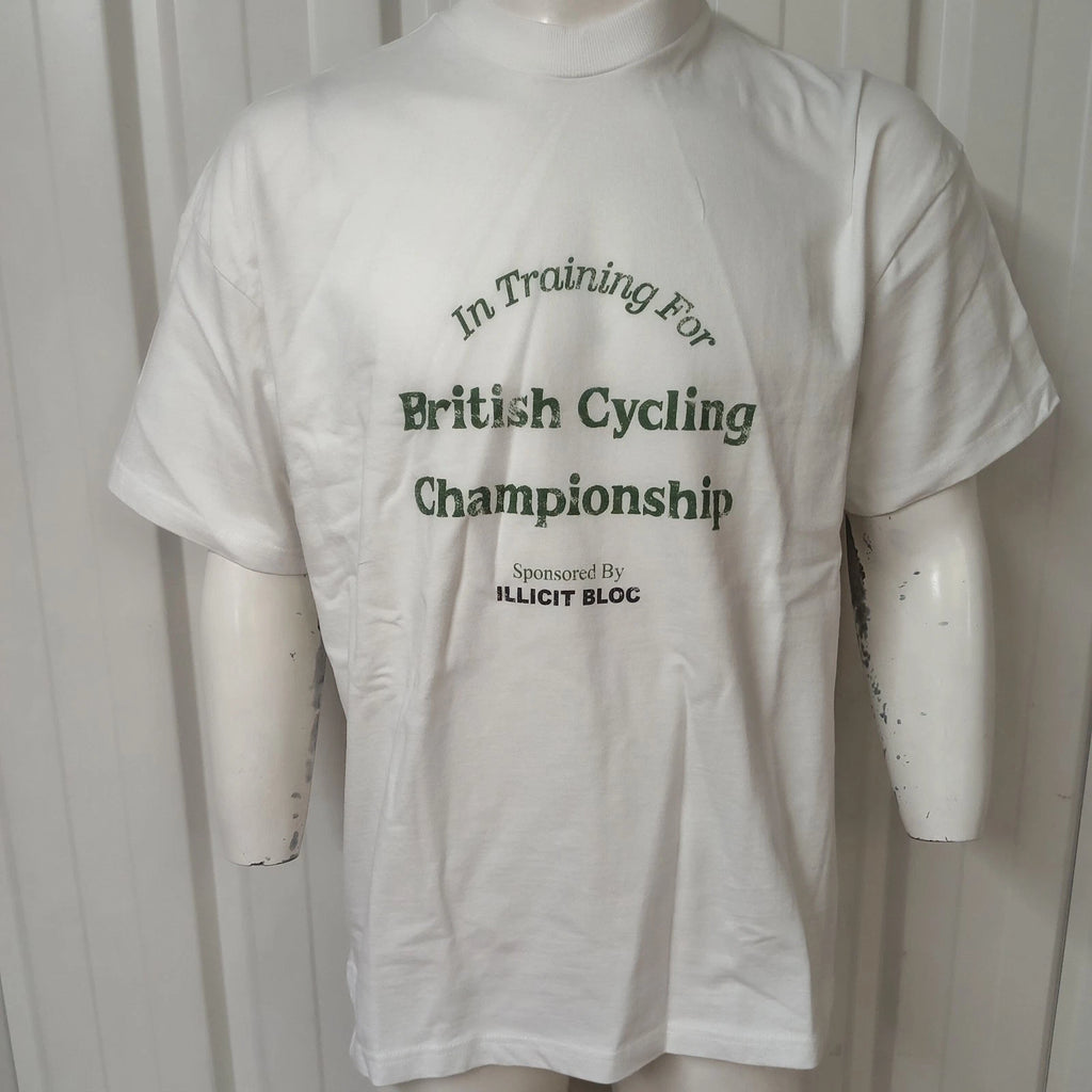 Illicit Bloc British Cycling T-Shirt White 300GSM 100% Cotton Small/Large/XL