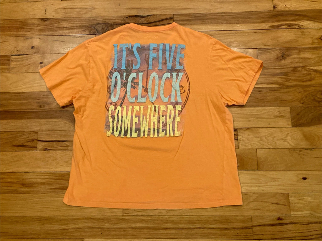 Its Five O'Clock Somewhere Margaritaville Orange Pocket T-Shirt Buffett Mens XL