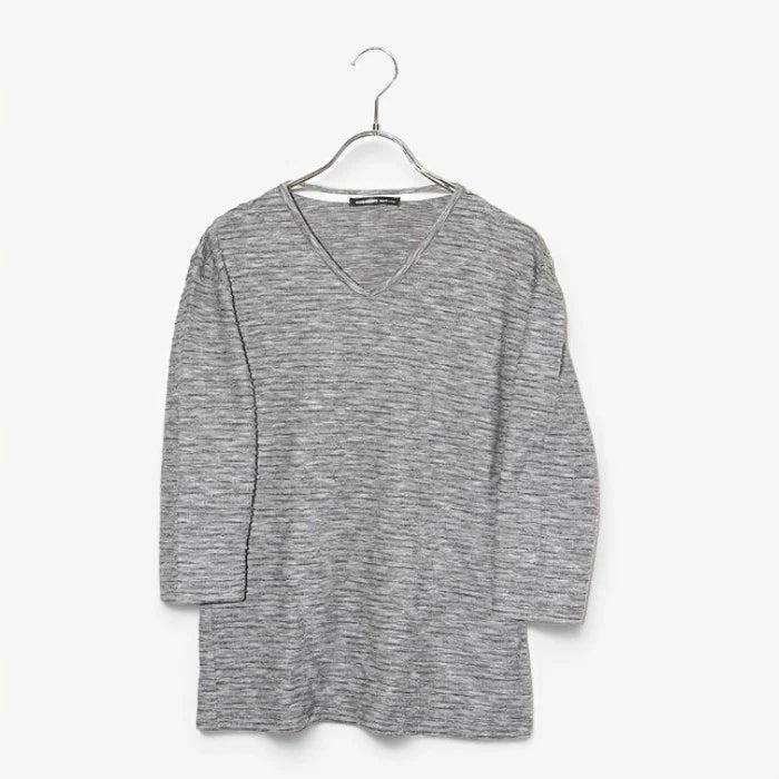 HIDEAWAYS Nichol Men's Jacquard Border V-Neck 3/4 Sleeve T-Shirt Gray 46