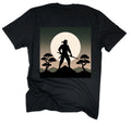 Ninja Warrior T-Shirt  Samurai Silhouette with Moon & Bonsai  Martial Arts Gift