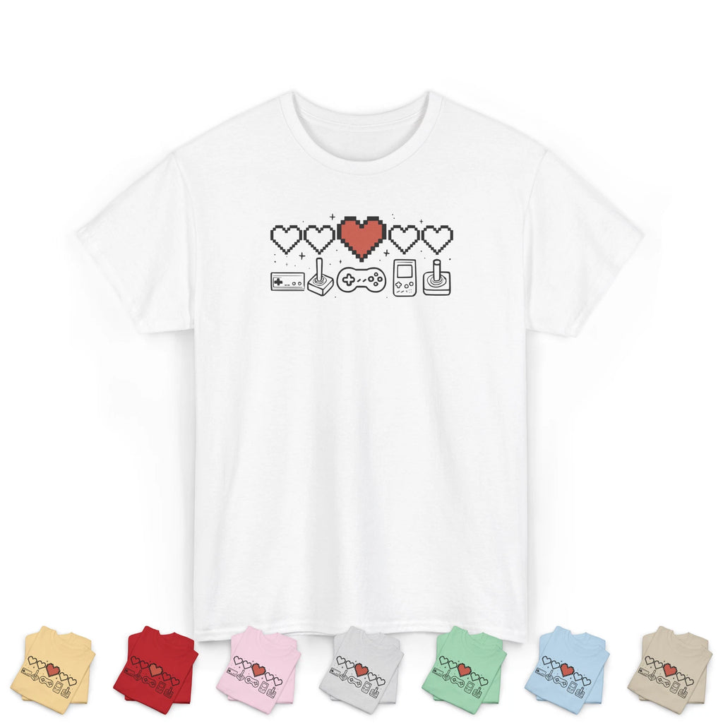 Retro Gaming T-Shirt 8-Bit Heart Pixel Controller Tee Gift for Gamer S-5XL