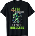 4th Birthday Level Unlocked Pixel Dab 4 Bday Gamer Boys Gift Unisex T-Shirt