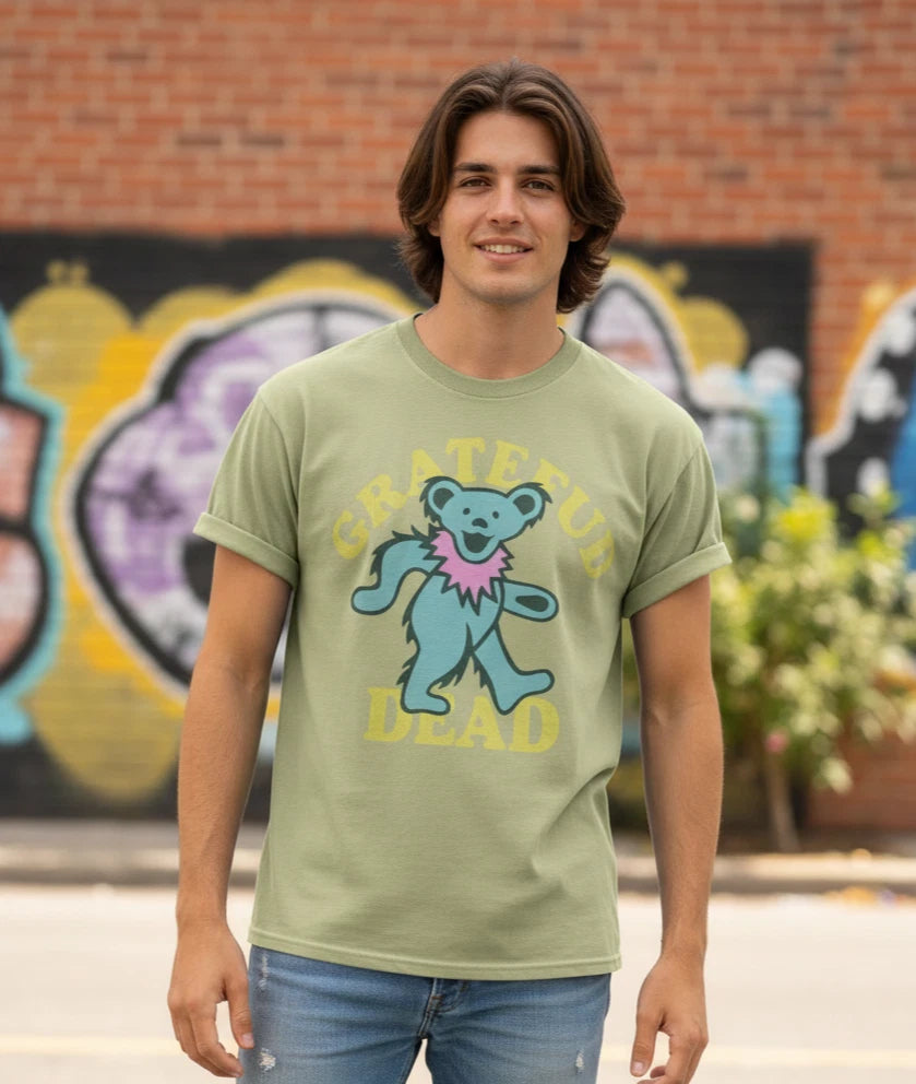 AE Grateful Dead Dancing Bear T-Shirt Adult S Green Hippie Retro Boho Festival
