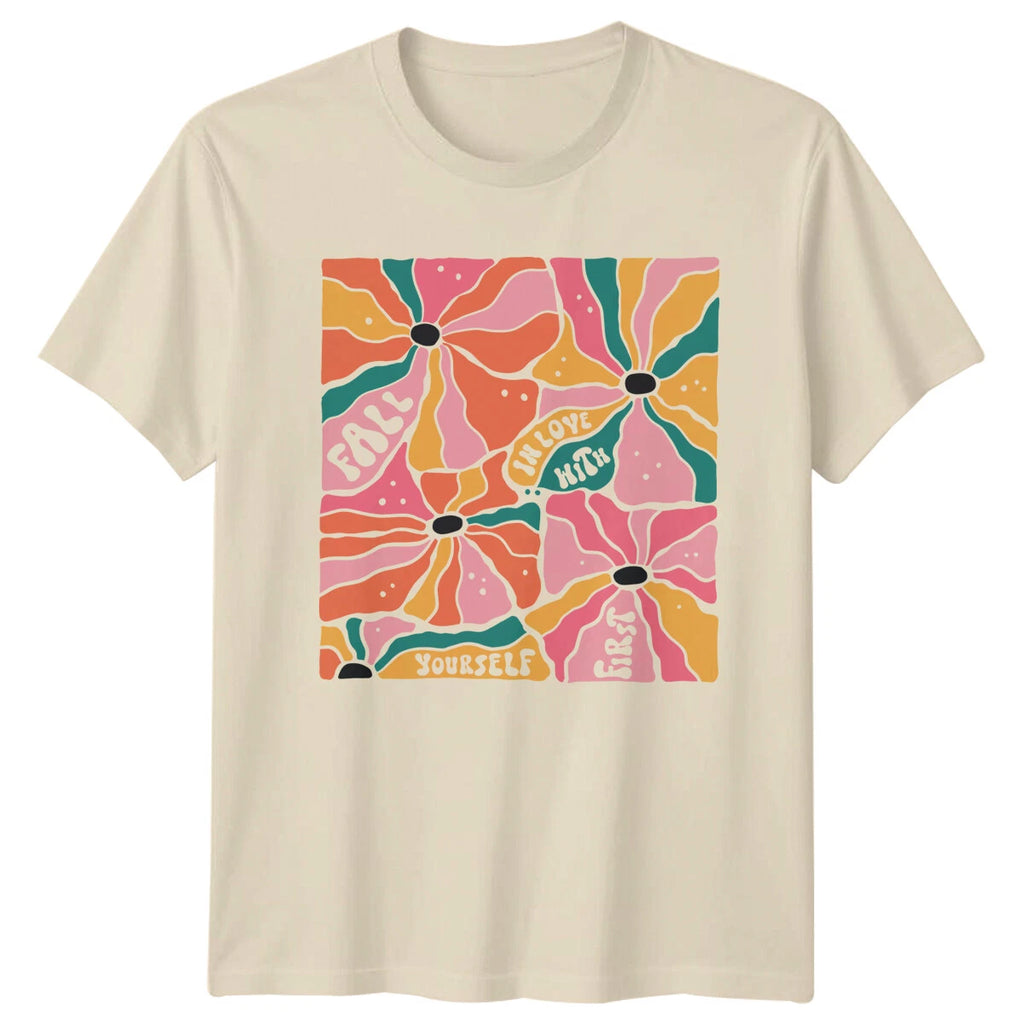 Fall In Love With Yourself First Floral Boho T-Shirt Nature Tee