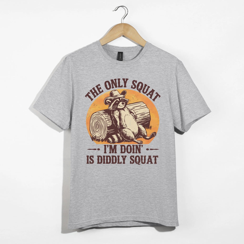 Funny Raccoon Shirt, Lazy Western Tee, The Only Squat Is Diddly Squat Shirt