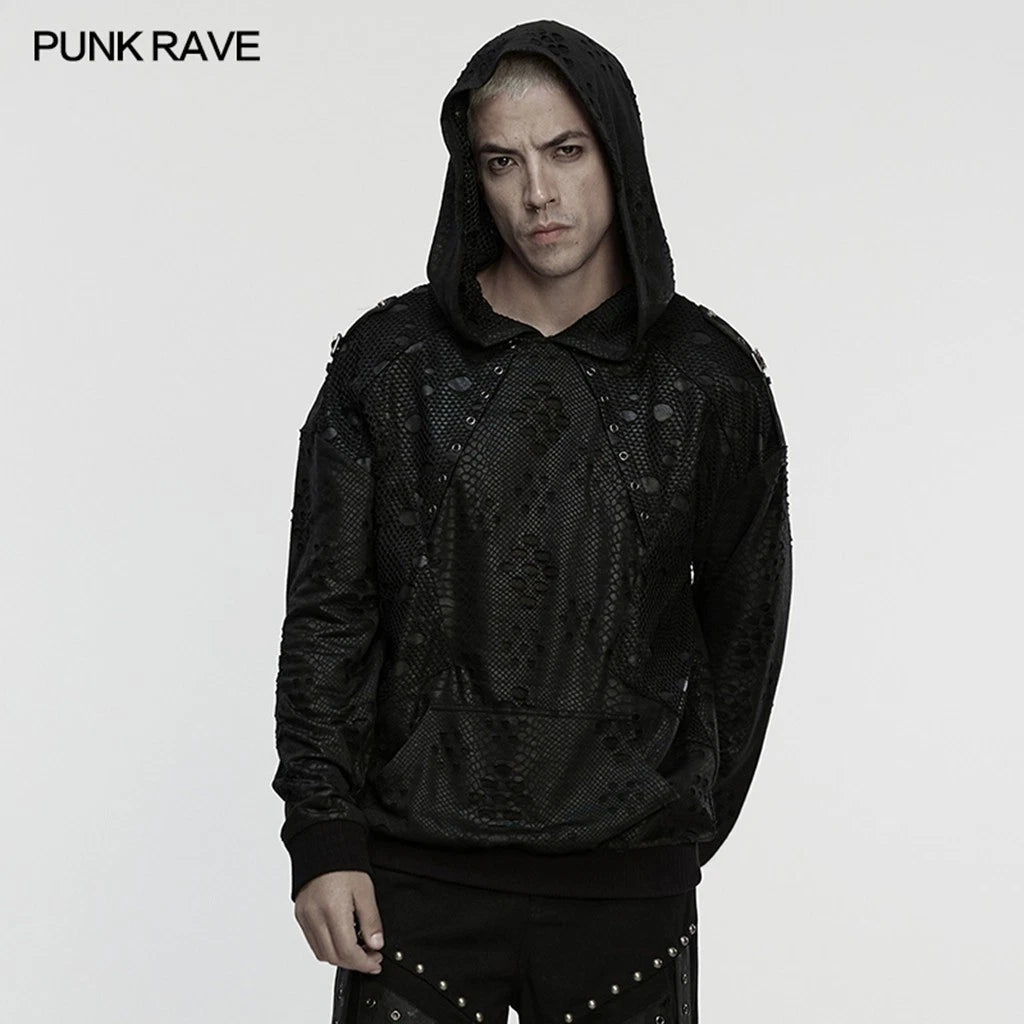 Punk Rave Men Black Gothic Punk Harajuku Decadent Loose Hoodie Casual Slim Tops