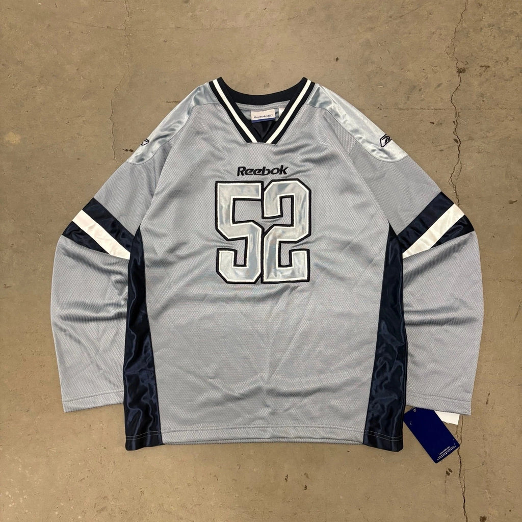Vintage Y2K Reebok 52 Jersey Shirt Grey Navy Long Sleeve Mens M Hockey Style