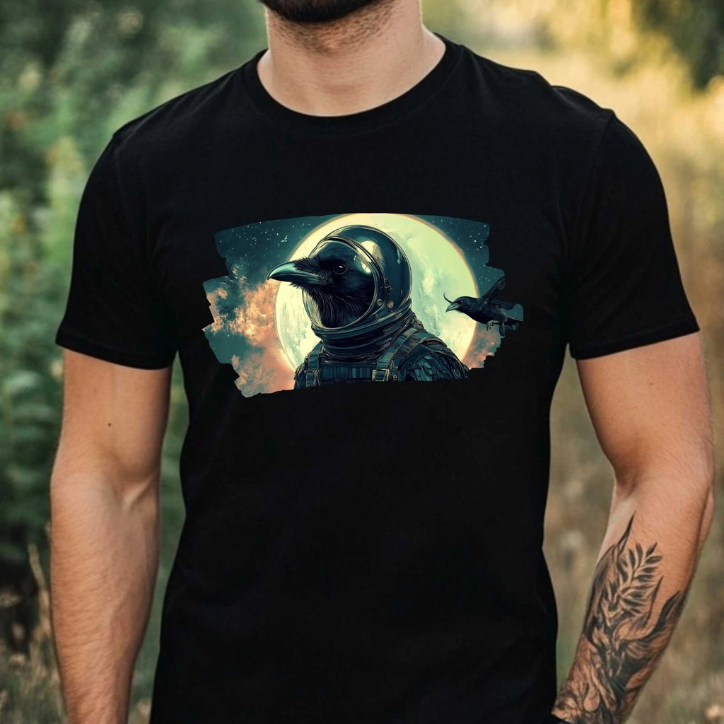 Mens Crow as Astronaut Print Cotton T-Shirt Size XS to 5XL