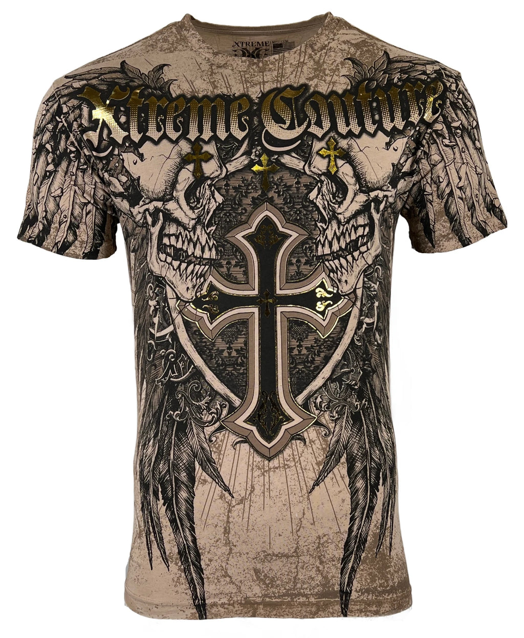 Xtreme Couture By Affliction Men's T-Shirt INHUMAN SKULLS Biker Sand S-5XL