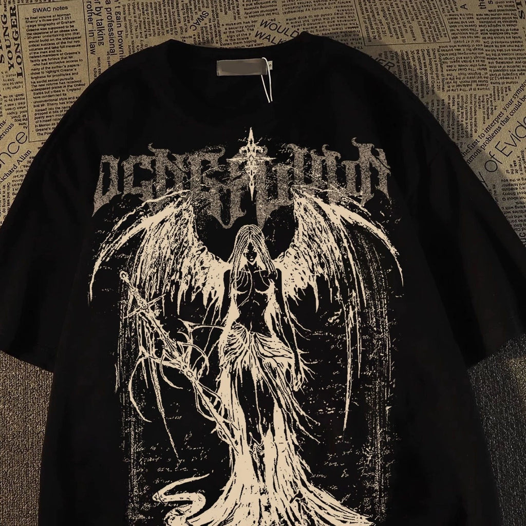 Unisex T-Shirt Gothic Angel Cross Graphic Print Grunge Alt Y2K Oversized