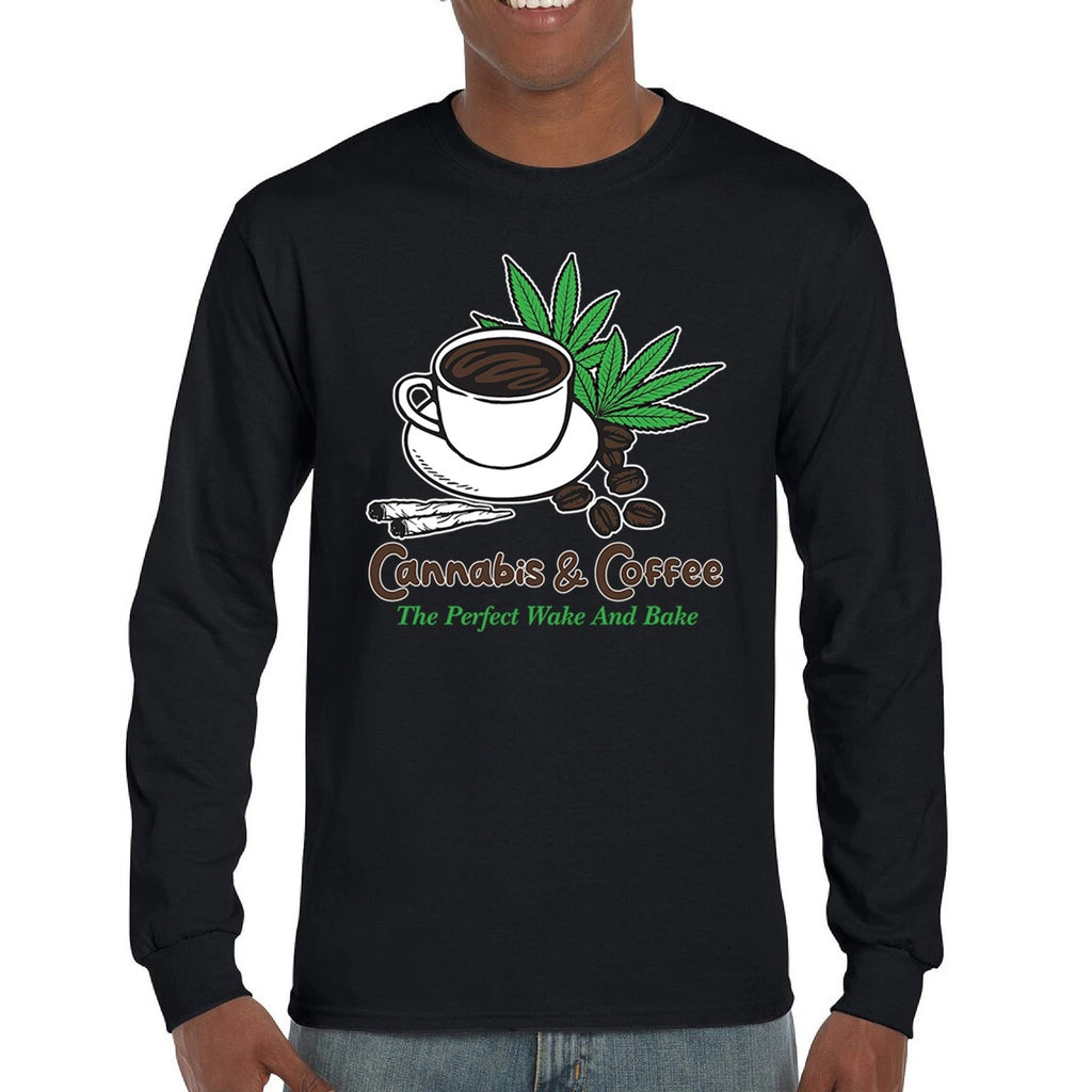 Cannabis Coffee Long Sleeve T-shirt Weed Brew 420 Joint Java Marijuana Leaf THC