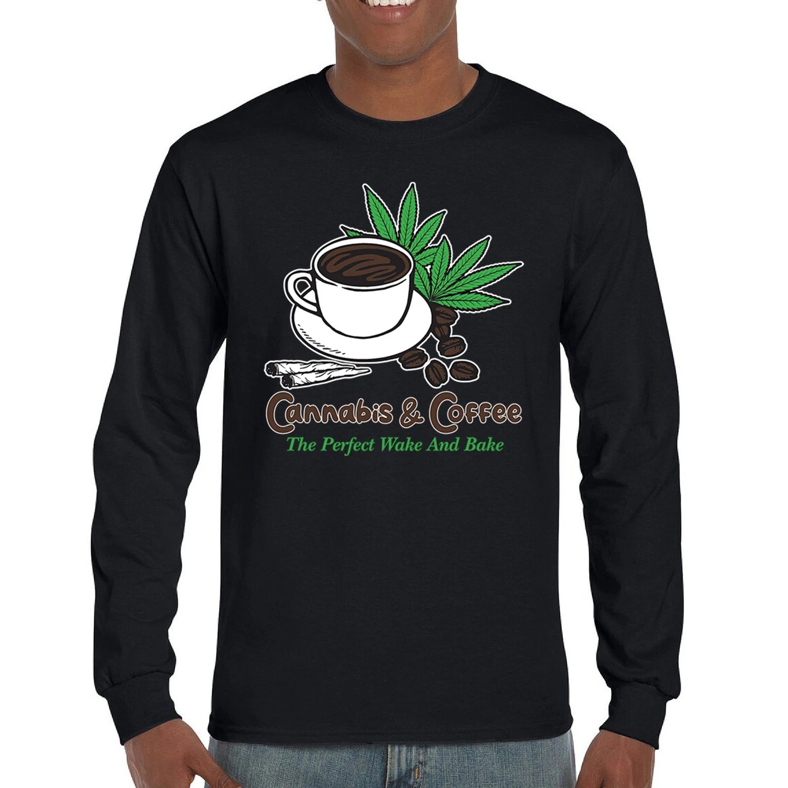 Cannabis Coffee Long Sleeve T-shirt Weed Brew 420 Joint Java Marijuana Leaf THC