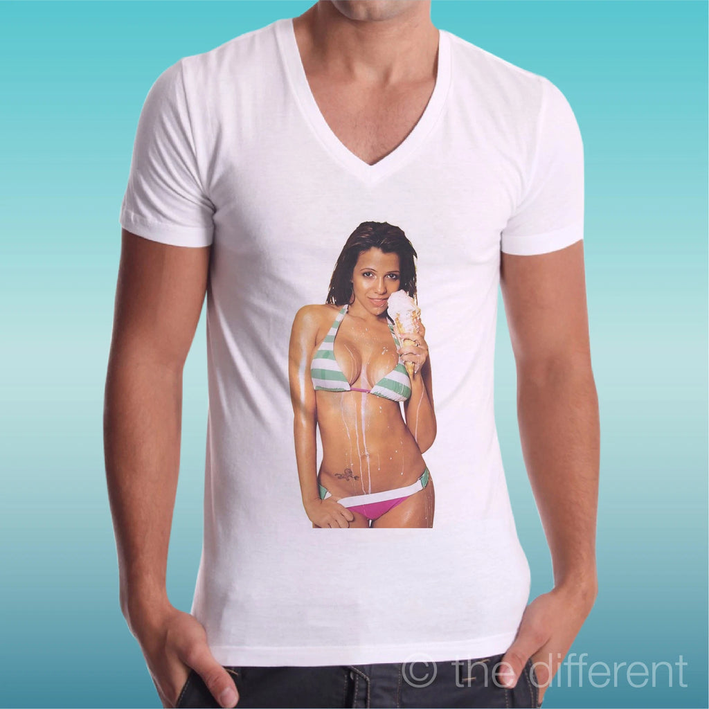 T-shirt White V Neck Jersey Sexy Girl Ice Cream Gift Idea