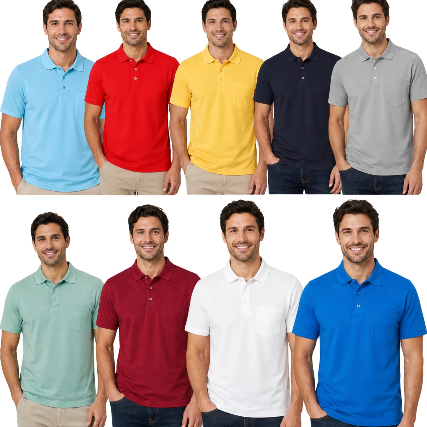 Men's Polo Shirt Short Sleeve T Shirt with Chest Pocket for Men S to 6XL