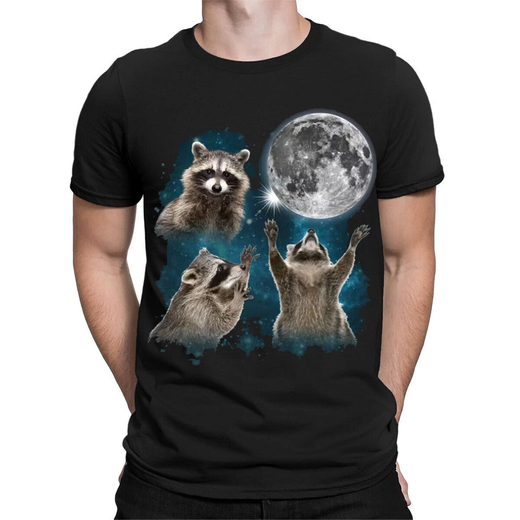 Three Raccoons Moon Animal Lovers Retro Vintage Mens Womens T-Shirts Top #TA-06