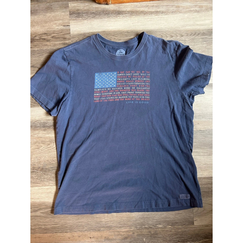 Life Is Good Crusher Tee USA Anthem Flag Star Spangled Banner America causal