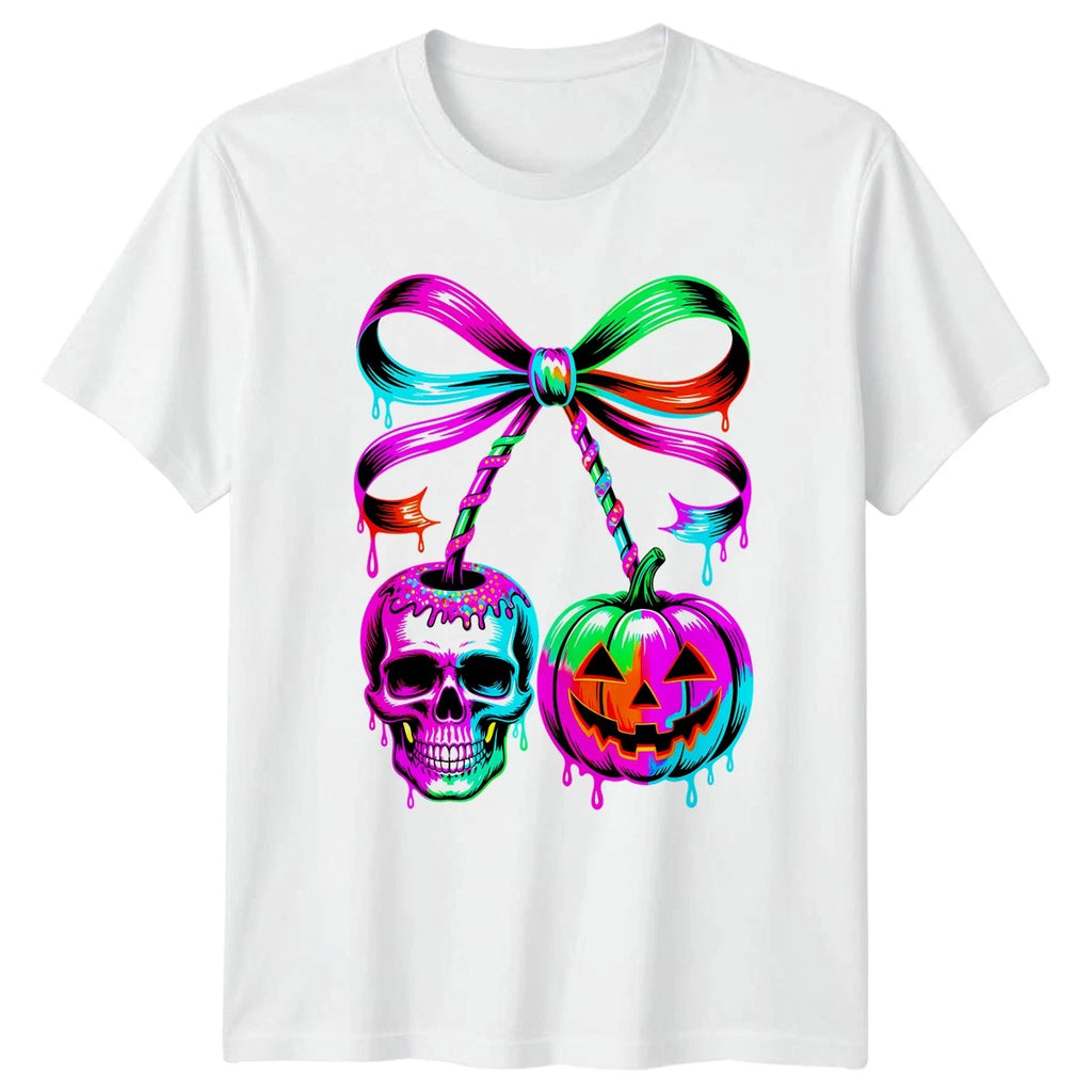 Skull Jack O Lantern Neon Gothic Halloween Mens Womens Graphic Tee